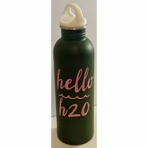 Old Navy Hello H2O Water Bottle Green Pink Reusable Metal Bottle 24oz Style